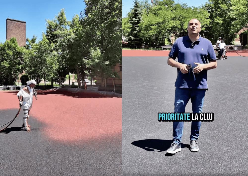 Continuă lucrările de modernizare la Liceul cu Program Sportiv din Cluj-Napoca. Imagini cu terenurile de fotbal și baschet. VIDEO
