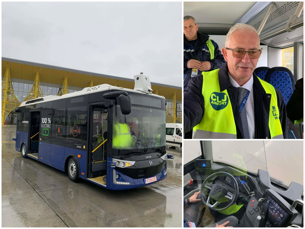 Autobuz care se conduce singur la Aeroportul Internațional Cluj. Vezi cum merge.